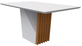 Mesa de Jantar Tampo com Vidro Lita 160 cm Off White Base Ypê - D'Rossi