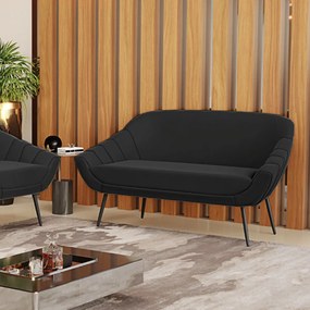 Namoradeira 02 Lugares Giovana Suede Pés Palito de Ferro - D'Rossi - Preto