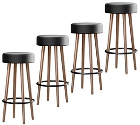 Kit 04 Banquetas Redondas Industrial Líbia Corano Preto - D'Rossi