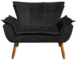 Poltrona Namoradeira 2 Lugares Pés Palito Opla Suede Preto - Ibiza