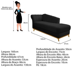 Recamier Vanessa 160cm Lado Esquerdo Suede Preto - ADJ Decor