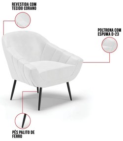 Poltrona Giovana Corano Pés Palito de Ferro D03 - D'Rossi - Branco