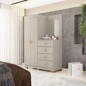 Cômoda Roupeiro Allure 4 Gavetas 1 Espelho 2 Portas com Prateleiras MDF Fendi G98 Gran Belo