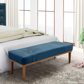 Recamier Decorativo 140cm Kors Veludo Pés de Madeira Azul Marinho G63 - Gran Belo