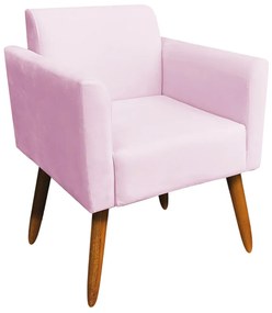 Poltrona Decorativa Isabella Pés Palito Madeira Suede Rosa Bebê G19 - Gran Belo