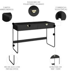 Escrivaninha Mesa com 2 Gavetas 125cm Mario Nero/Preto A10  - Mpozenat