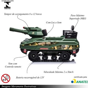 Carrinho Elétrico Mini Tanque com Som Luz e Disparador de Munição Camuflado Verde G31 - Importway