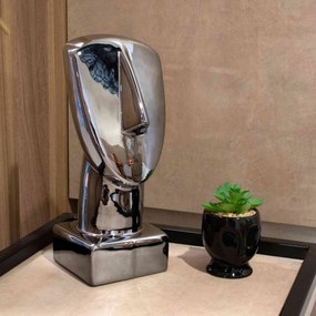 Escultura Decorativa Em Cerâmica Espelhada Chumbo Face 29x11 Cm - D'Rossi