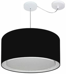 Lustre Pendente Cilíndrico Com Desvio Md-4309 Cúpula em Tecido 55x30cm Preto - Bivolt