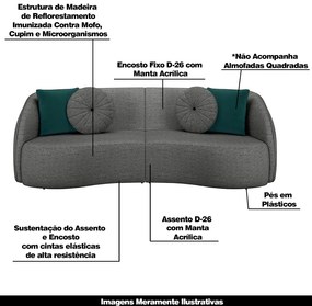 Sofá Decorativo 288cm com Almofadas Redondas Clarke Linho Chumbo G45 - Gran Belo