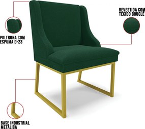 Cadeira Sala de Jantar Industrial Dourado kit 2 Liz Bouclê D03 - D'Rossi - Verde