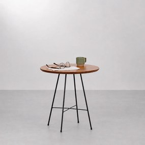 Mesa Lateral Madi Redonda Preto e Nozes - 45x45cm