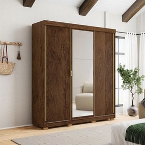Guarda Roupa Casal Heros 3 Portas de Correr Dupla Face com Espelho MDF Nogueira/Fendi G98 - Gran Belo