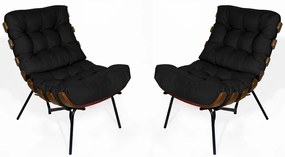 Kit 2 Poltrona Decorativa Costela Suede Preto