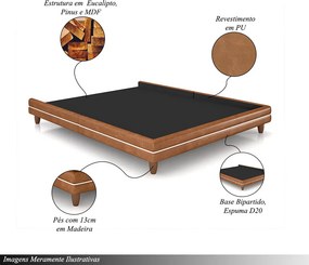 Cama Avulsa para Colchão Casal Torres Pés em Madeira PU Caramelo G91 - Gran Belo