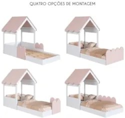 Cama Solteiro Infantil Montessoriana Casinha Nana Branco/Rosa C06 - Mp