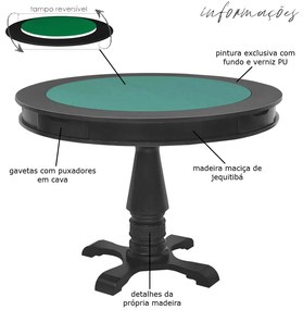 Mesa de Jogos Carteado Victoria Redonda Tampo Reversível Preto com 4 Cadeiras Vicenza Suede Nude G36 G15 - Gran Belo