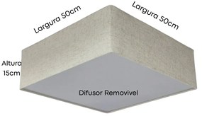 Plafon Quadrado Md-3002 Cúpula em Tecido 50x50x15cm Rústico Bege - Bivolt
