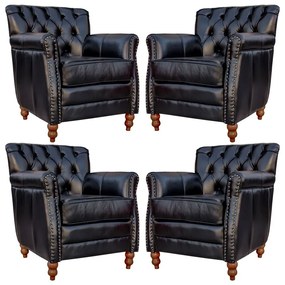 Kit 04 Poltronas Decorativas Sala de Estar Níger Pés Madeira Couro Preto G58 - Gran Belo