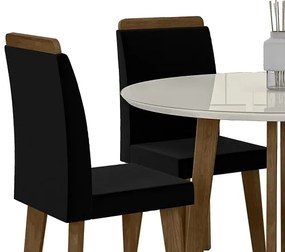 Mesa De Jantar Turmalina Com 4 Cadeiras Diamante Pés Oblongo Off White Com Aveludado Preto – RV Moveis