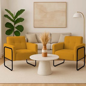 Poltrona Sala Industrial Alta Tubo Preto kit 2 Elisa Bouclê D03 - D'Rossi - Mostarda