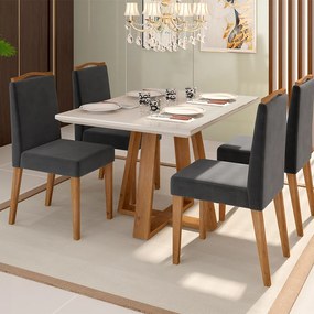 Mesa de Jantar Retangular Brenda 120x90 cm Off White com Base de Madeira Mel - D'Rossi