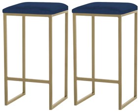 Kit 2 Banqueta Decorativa Billie Base Gold Veludo Azul G41 - Gran Belo