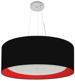 Lustre Pendente Cilíndrico Md-4142 Cúpula em Tecido 80x30cm Preto / Vermelho - Bivolt
