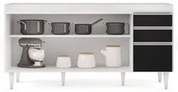 Balcão Gabinete 160cm Sem Tampo 4 Portas 2 Gavetas Arkansas Branco/Pre