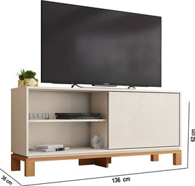 Rack Bancada Tv Para Sala de Estar 136cm Visari C01 - D'Rossi - Off White/Freijó