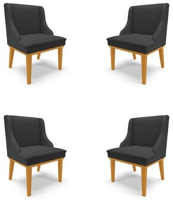 Kit 4 Cadeiras Decorativas Sala de Jantar Base Fixa de Madeira Firenze PU Preto Fosco/Castanho G19 - Gran Belo