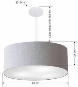 Lustre Pendente Cilíndrico Md-4079 Cúpula em Tecido 60x21cm Rustico Cinza - Bivolt
