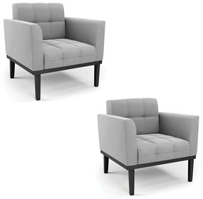 Kit 2 Poltronas Decorativas Karen Pés Fixo em Madeira Preto Suede Cinza G19 - Gran Belo
