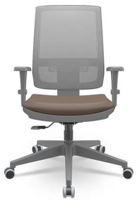 Cadeira Brizza Diretor Grafite Tela Cinza Assento Vinil Marrom Base RelaxPlax Piramidal - 66397 Sun House