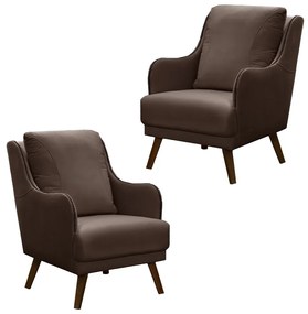 Kit 2 Poltronas Decorativas Catar com Tachas Suede Marrom G33 - Gran Belo