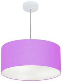Lustre Pendente Cilíndrico Md-4100 Cúpula em Tecido 50x25cm Lilás - Bivolt