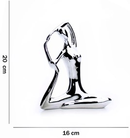 Escultura Yoga Prata Em Porcelana Pose Pombo Real 20x16 Cm - D'Rossi