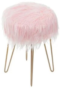 Banco Vistoso Assento em Pelo Rosa com Base Metal 40 cm (ALT) - 46632 Sun House