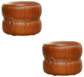 Kit 2 Puff Decorativo Sala de Estar Rene Debrum Couro Caramelo G72 - Gran Belo