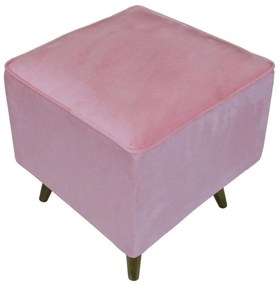 Puff Quadrado Modena Sigma em Suede com Pés Palito Inclinado - Rosa