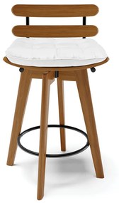 kit 02 Banquetas Giratória Costela Corino Branco Base Madeira MA70 - DRossi