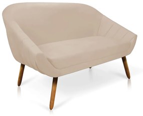 Kit 01 Namoradeira 02 Lugares e 01 Poltrona Giratória Giovana Suede Bege Base Madeira MM30 - D'Rossi