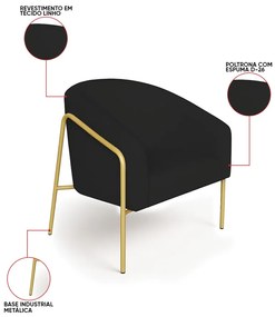 Poltrona Sala Industrial Alta Dourado Stella Linho D03 - D'Rossi - Preto