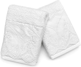Jogo 2 Toalhas de  Lavabo Trussardi 100% Algodão Raffinato Bordado - Branco  Branco