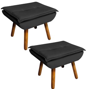 Puff Banqueta Decorativo Pé Palito Kit 2 Opala Veludo Preto D03 - D'Rossi
