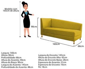 Recamier Valéria 160cm Lado Esquerdo Suede Amarelo - ADJ Decor