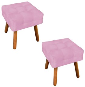 Puff Banqueta Decorativo Pé Palito de Madeira Kit 2 Elisa Suede Rosa Bebê D03 - D'Rossi