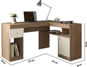 Escrivaninha Mesa Computador de Canto Office 137cm Suzan Bege Amarelado/Off White C01 - D'Rossi