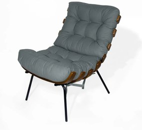 Poltrona Costela Rib Suede Cinza Grafite