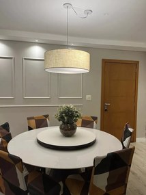 Lustre Pendente Cilíndrico Com Desvio Md-4266 Cúpula em Tecido 60x21cm Rustico Bege - Bivolt